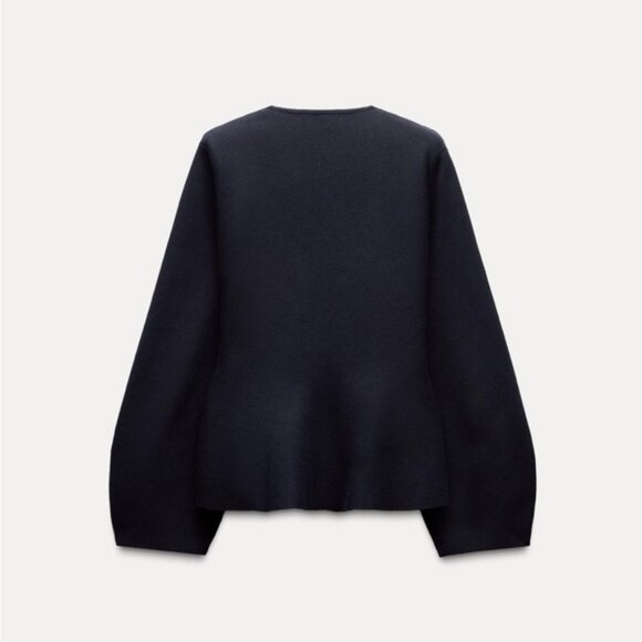 ZARA BELTED SHOULDER PAD KNIT BLAZER - Picture 5 of 6